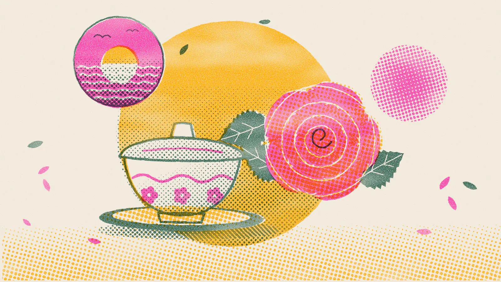 Risograph-style illustration: 12 Best Teas to Help You Relax