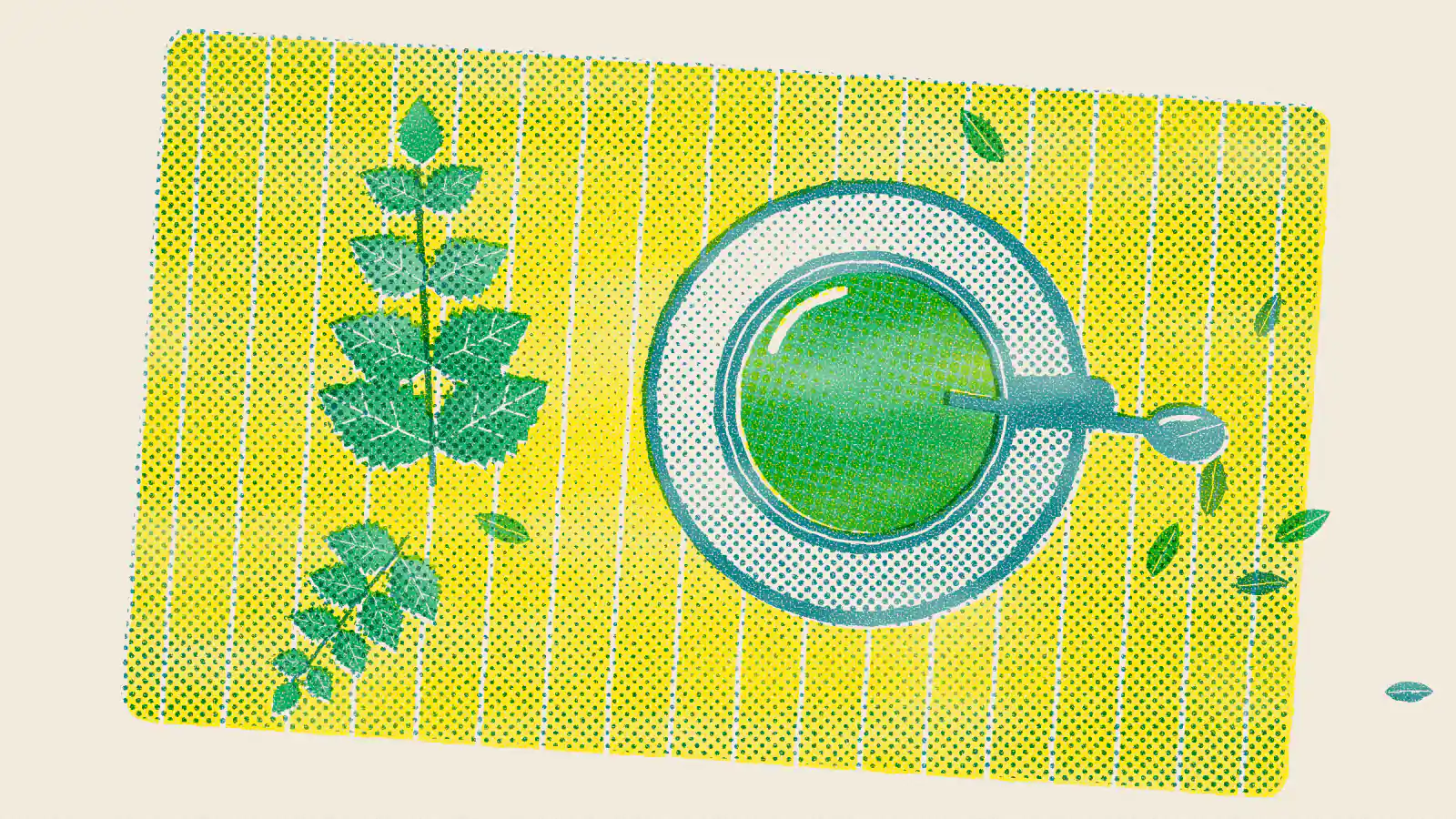 Risograph-style illustration: The 10 Healthiest Teas and Their Benefits