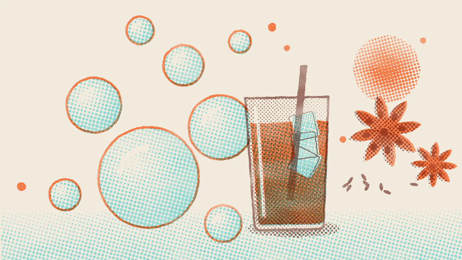 Risograph-style illustration: Best Teas for Bloating and Indigestion