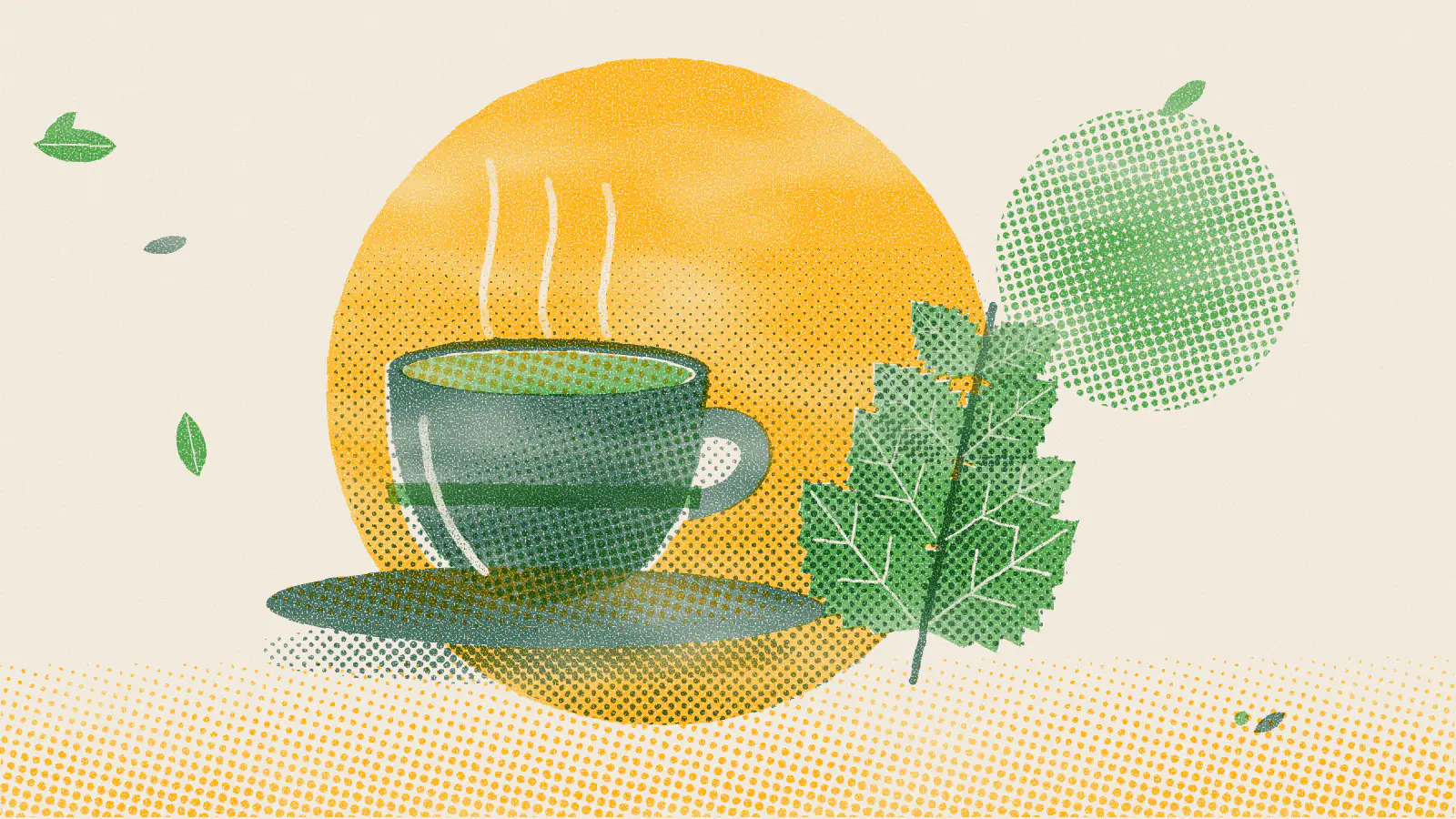 Risograph-style illustration: Best Herbal Teas for Concentration and Focus