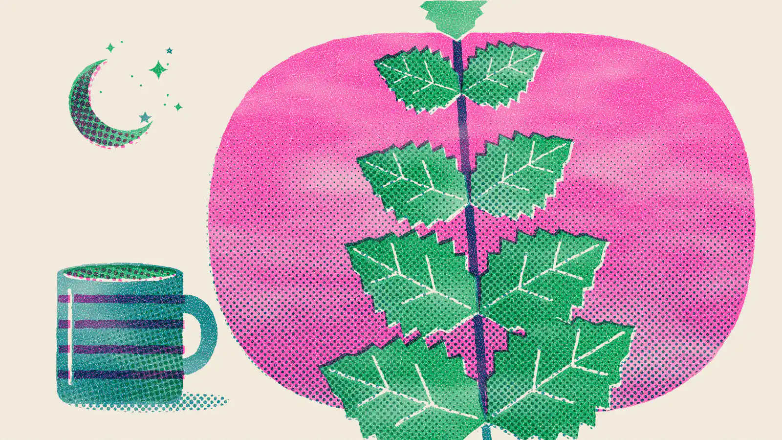 Risograph-style illustration: Teas for Sleep: The Best Options and How They Work