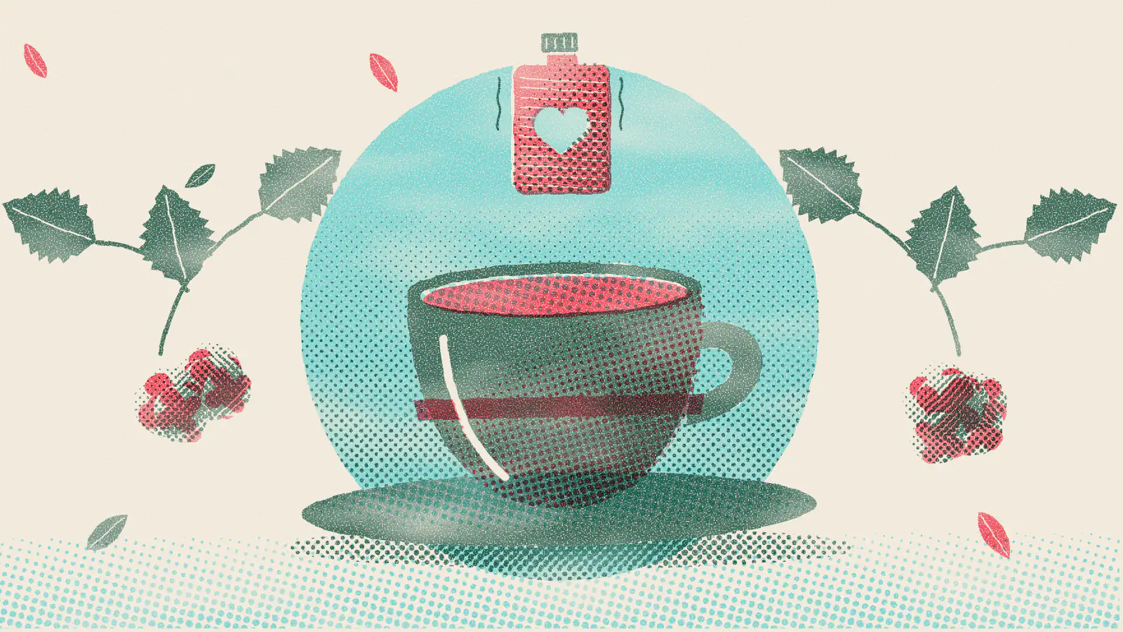 Risograph-style illustration: 8 Best Teas for Menstrual Cramps and How to Make Them