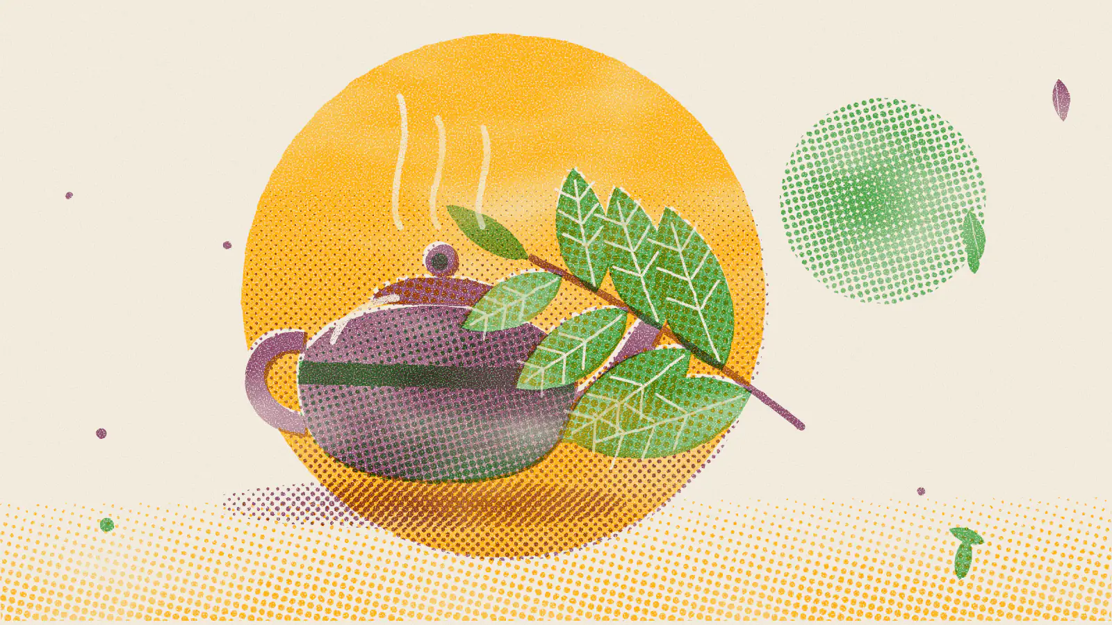 Risograph-style illustration: The Art of Tea: Inside a Traditional Tea House