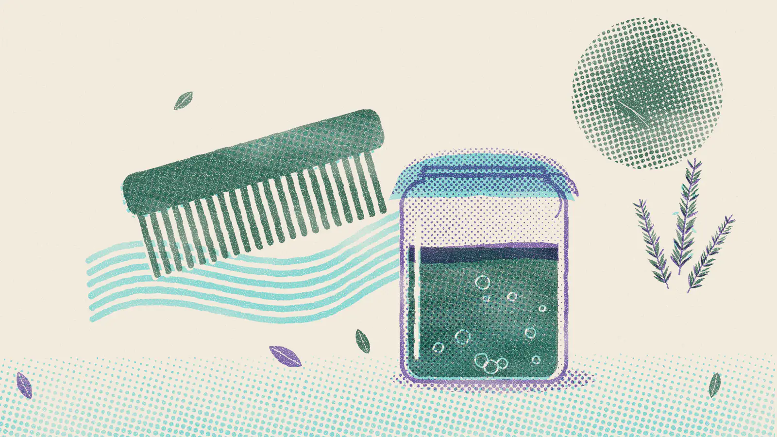 Risograph-style illustration: Rosemary Tea for Hair: Benefits and How to Use It