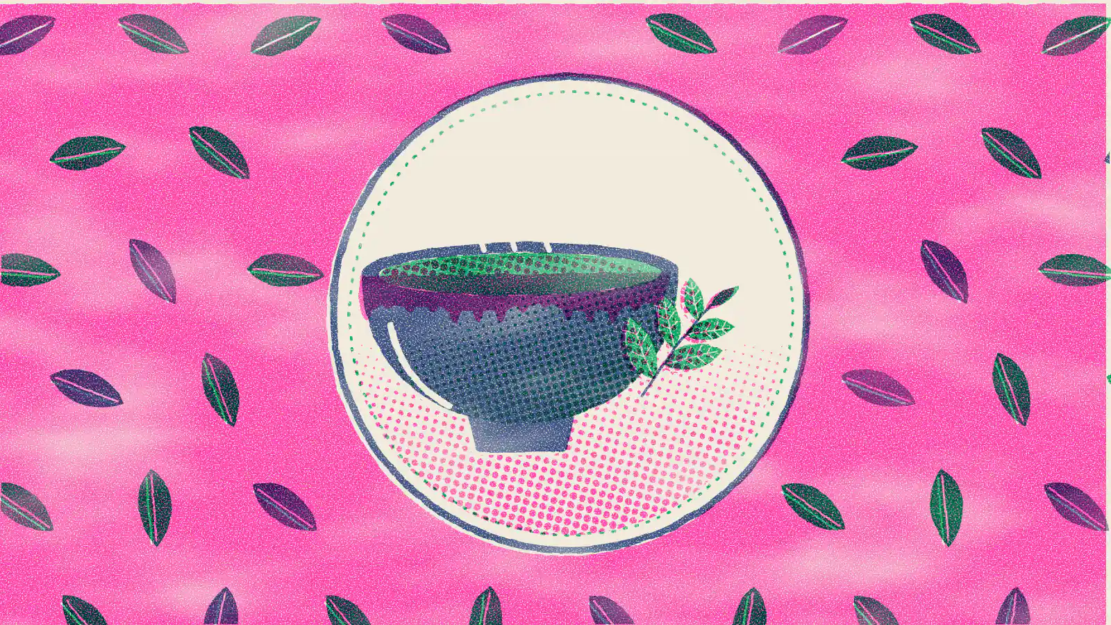 Risograph-style illustration: The Best Green Tea of Japan: Types, Benefits and Brewing