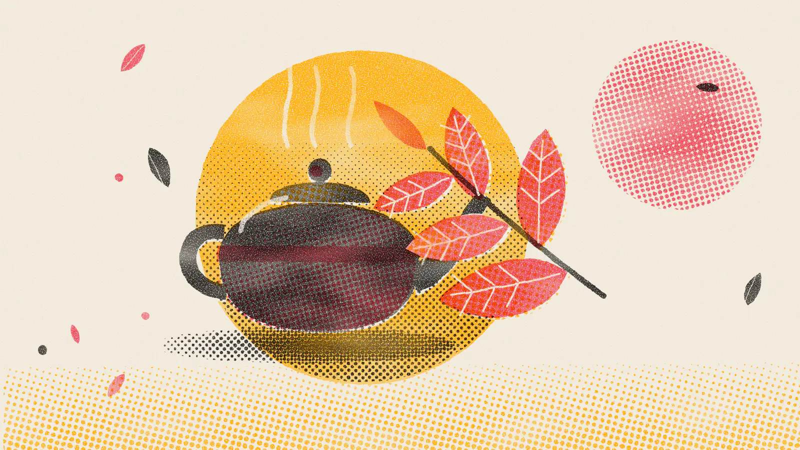 Risograph-style illustration: Black Tea Benefits: Health Effects, Caffeine and Side Effects