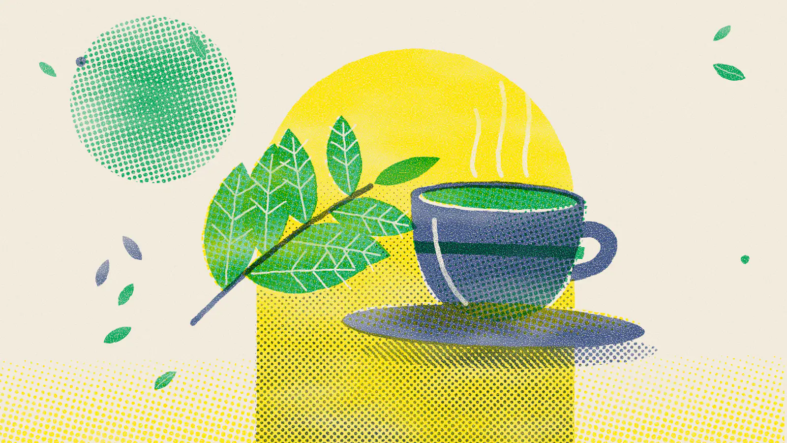 Risograph-style illustration: Best Teas for Pain and Discomfort: A Soothing Guide