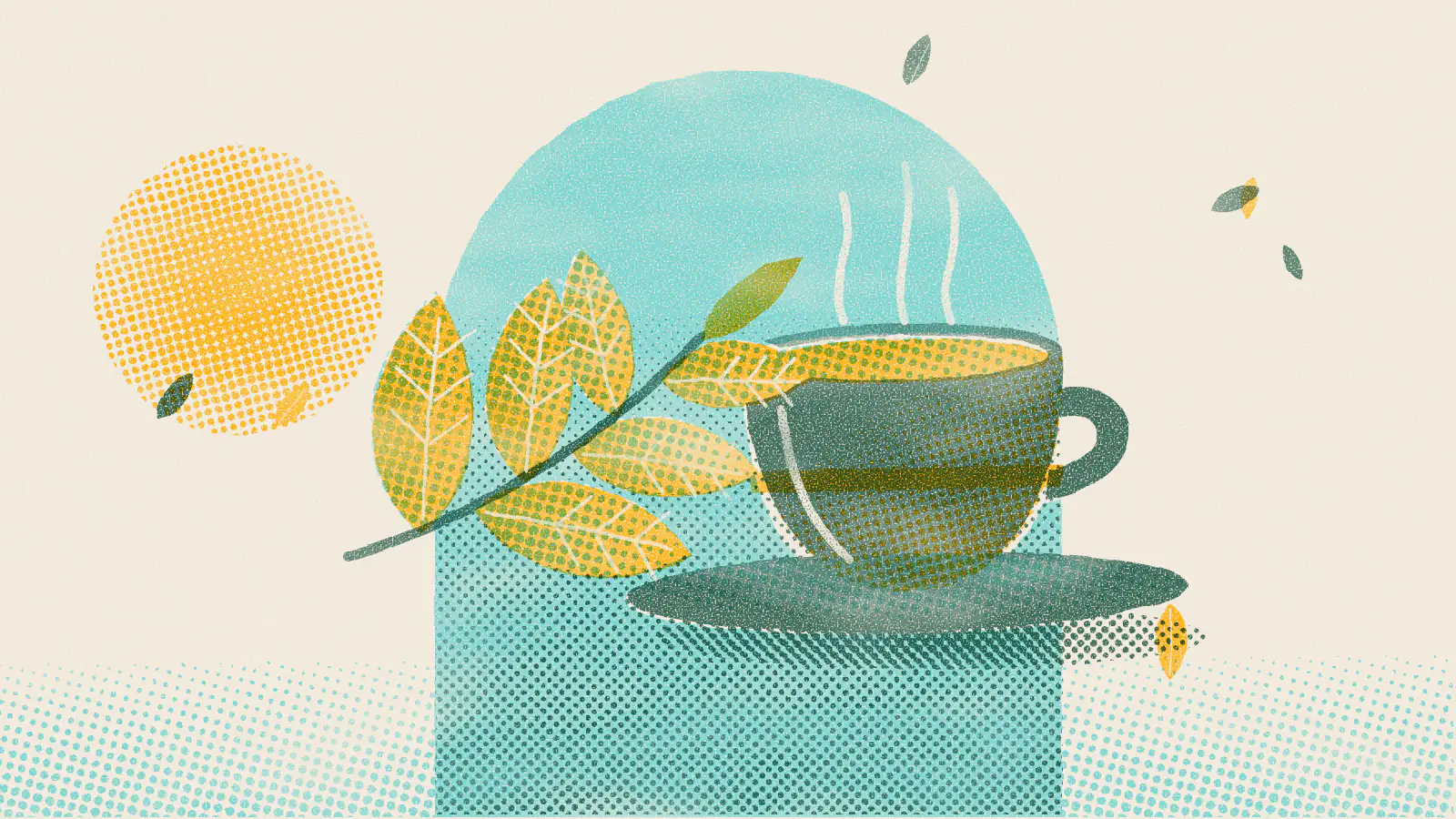 Risograph-style illustration: White Tea Benefits: The Healthiest Tea Around