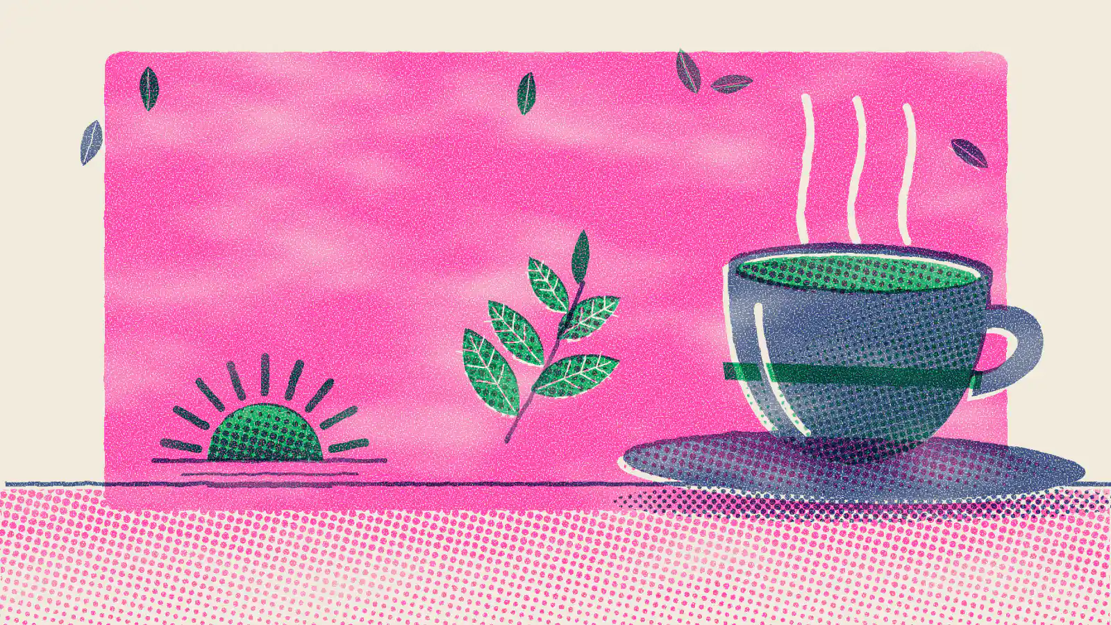 Risograph-style illustration: What Happens if You Drink Green Tea Daily?