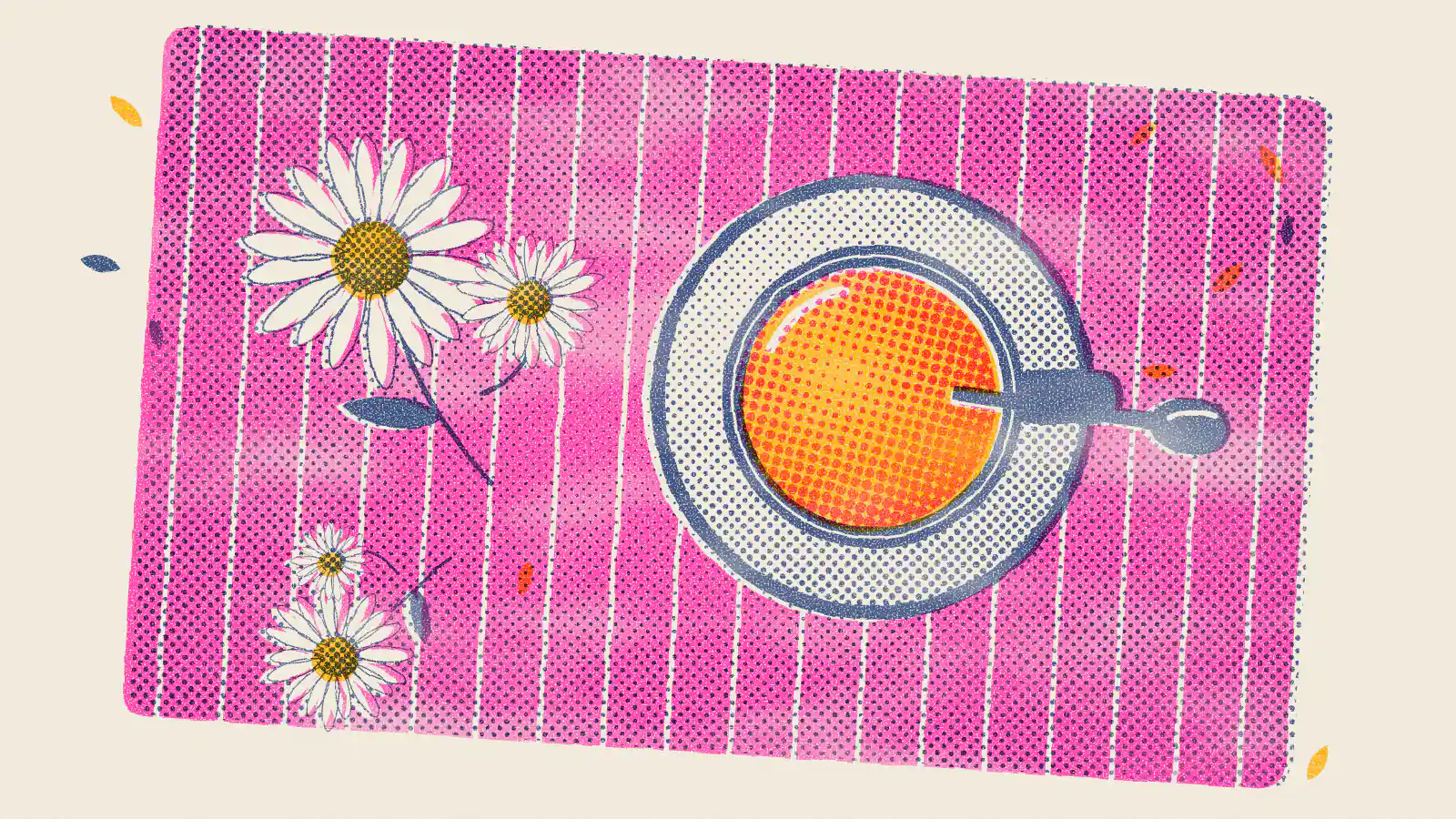 Risograph-style illustration: What Is Chamomile Tea Good For? Benefits and Side Effects