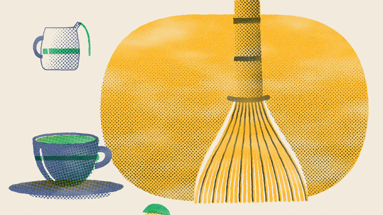Risograph-style illustration: Matcha Green Tea Latte: Benefits, Side Effects and How to Make It