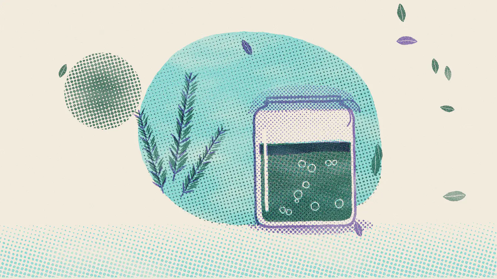 Risograph-style illustration: What Is Rosemary Tea Good For? Benefits and Side Effects