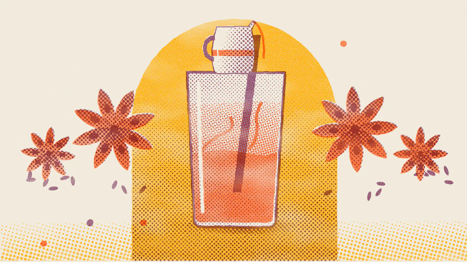 Risograph-style illustration: What Is Thai Milk Tea Made Of? Ingredients and Recipe