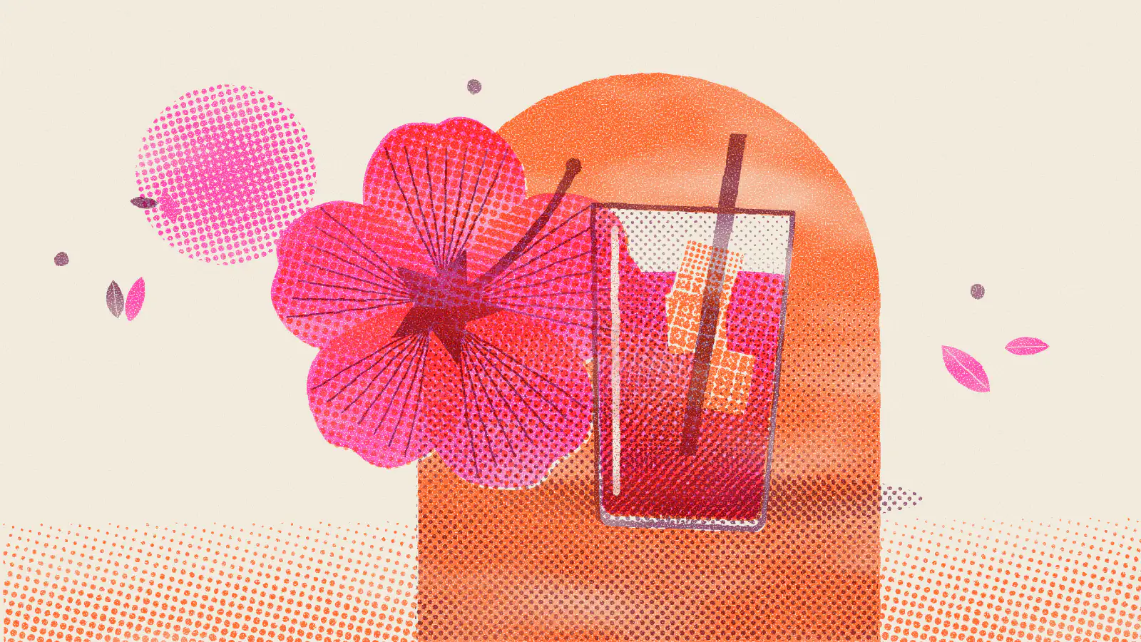 Risograph-style illustration: How to Make Wild Berry Hibiscus Tea Perfect Every Time